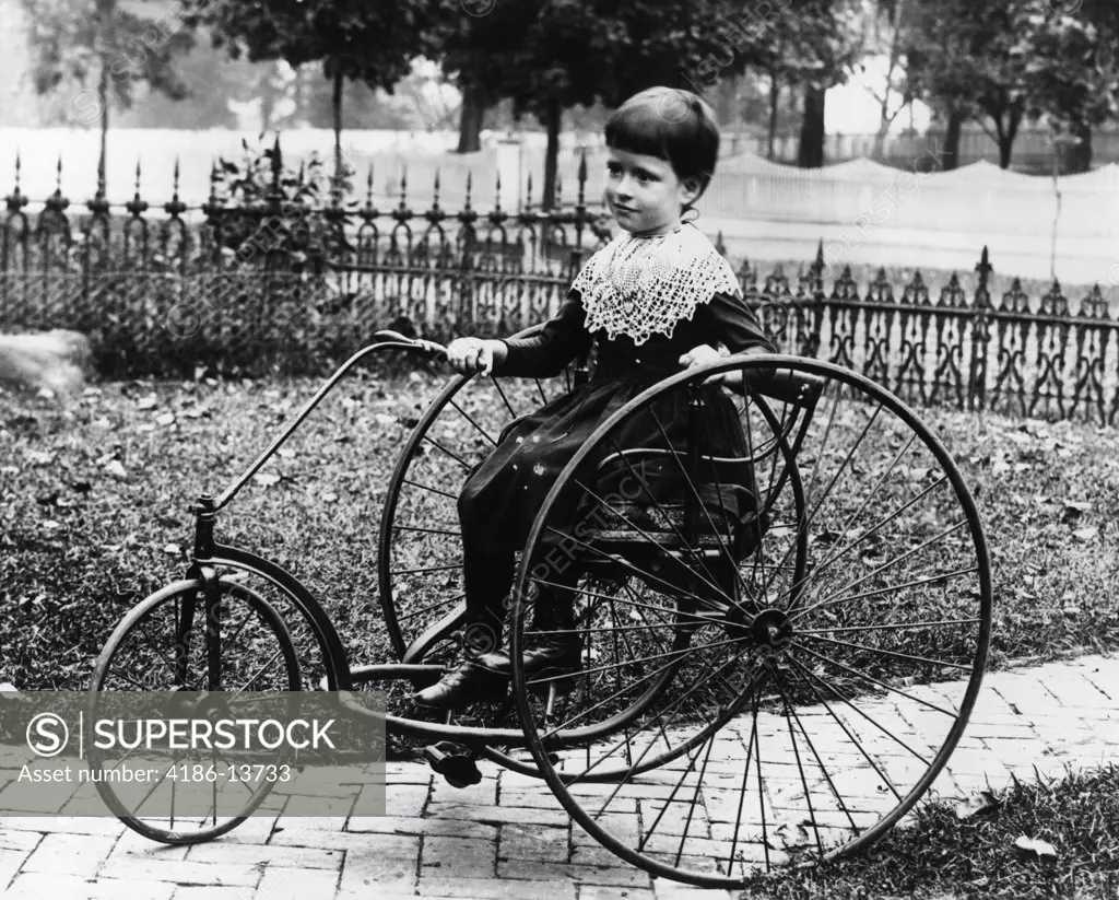 1900S 1890S Child Boy Sitting Bicycle Tricycle Children Boys