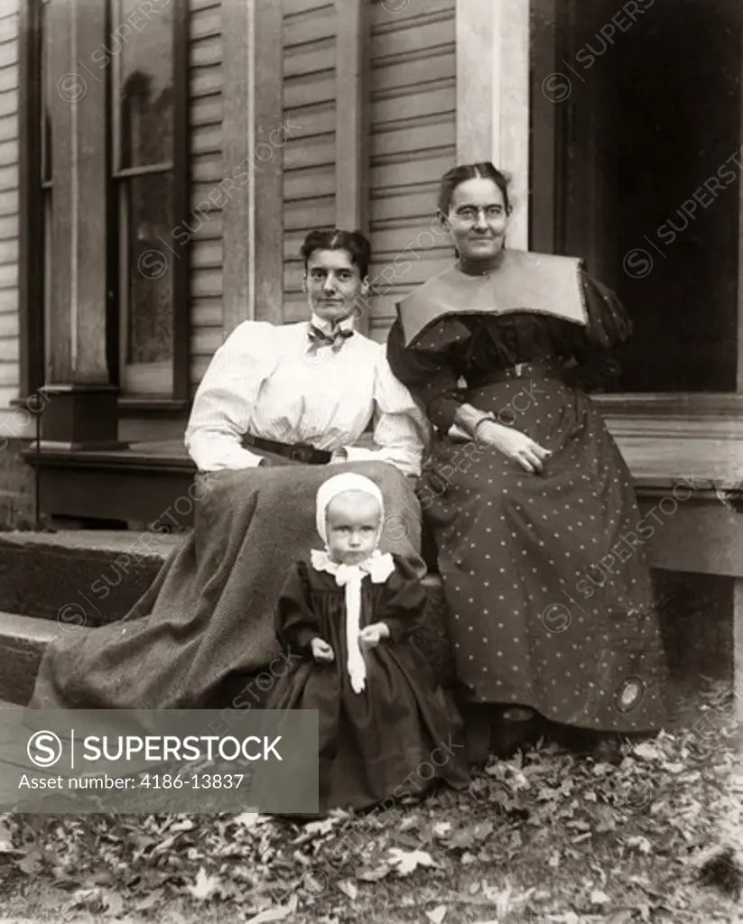 1890S 1900S Three Generations Women Sitting On Porch Mother Grandmother Baby Girl Turn Of Century