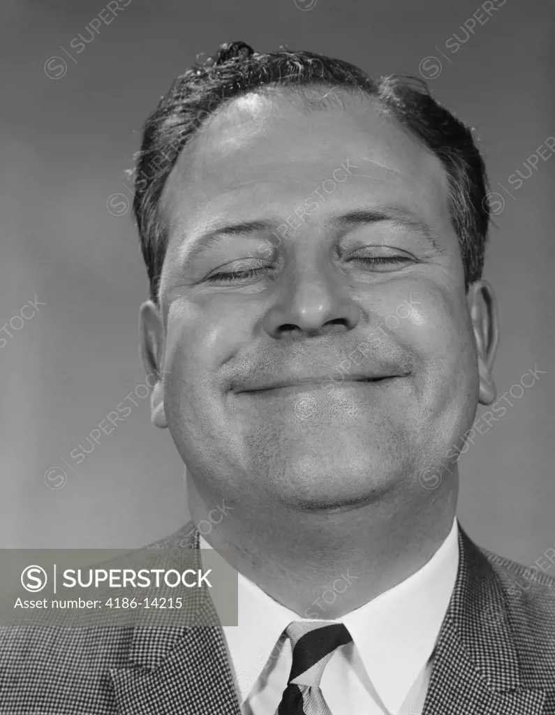 1950S 1960S Portrait Man Close-Up Head Eyes Closed Smiling Big Sweet Smile