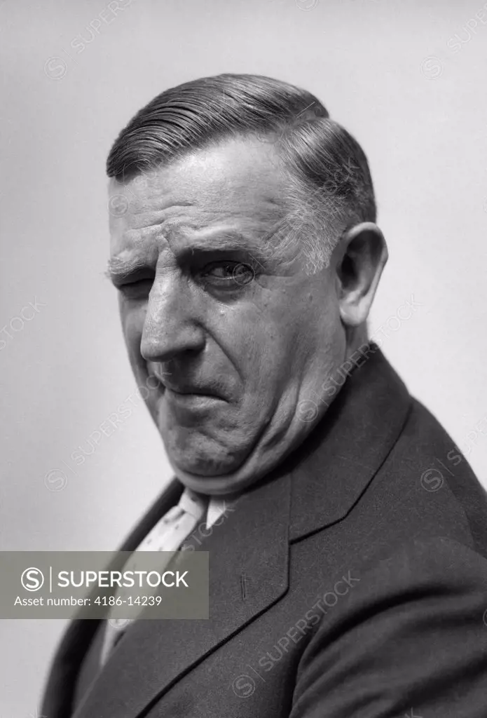 1930S 1940S Portrait Of Gruff Older Man Businessman Salesman Character Winking