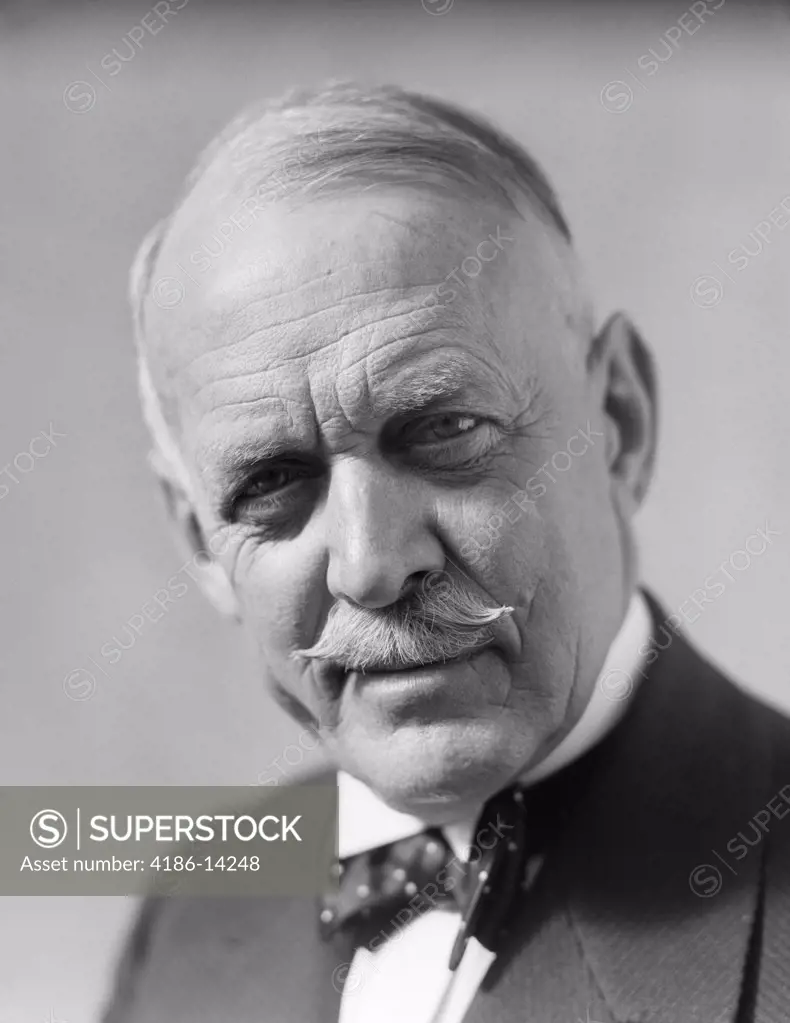 1930S Portrait Senior Older Man Bow Tie Mustache Serious Facial Expression Concern Worry