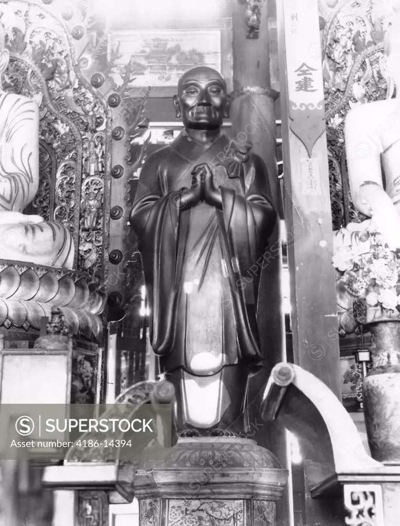 1920S Carved Wood Effigy Statue Of The Buddha In A Chinese Temple Buddhist Religion