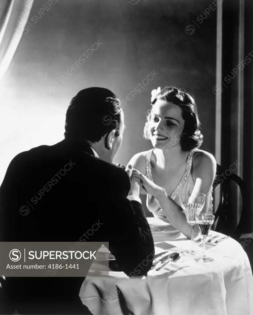 1930S Romantic Couple Man Woman Elegant Dinner Table