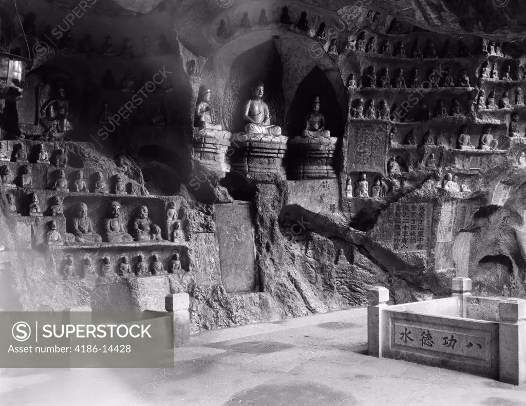 1920S 1930S Interior Scene In The Cave Of The Thousand 1000 Buddhas Hangchow China Buddhist Religion