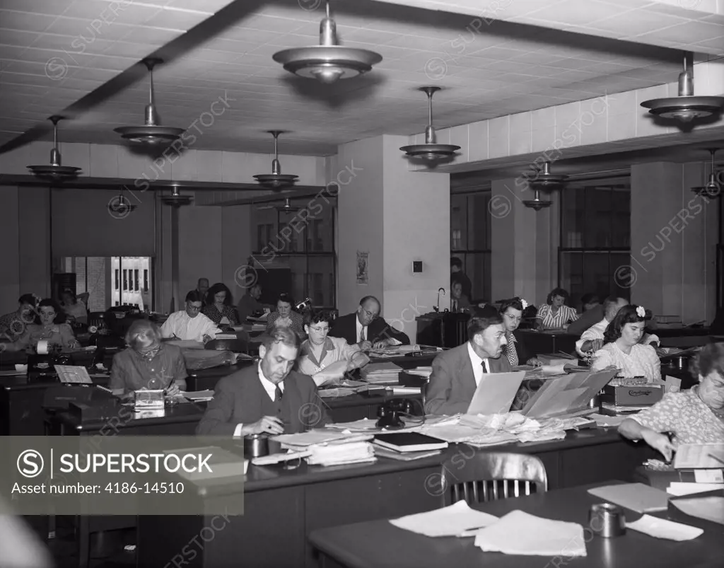 1930S 1940S Interior Business Office Men Women Desks Accounting Department General Headquarters