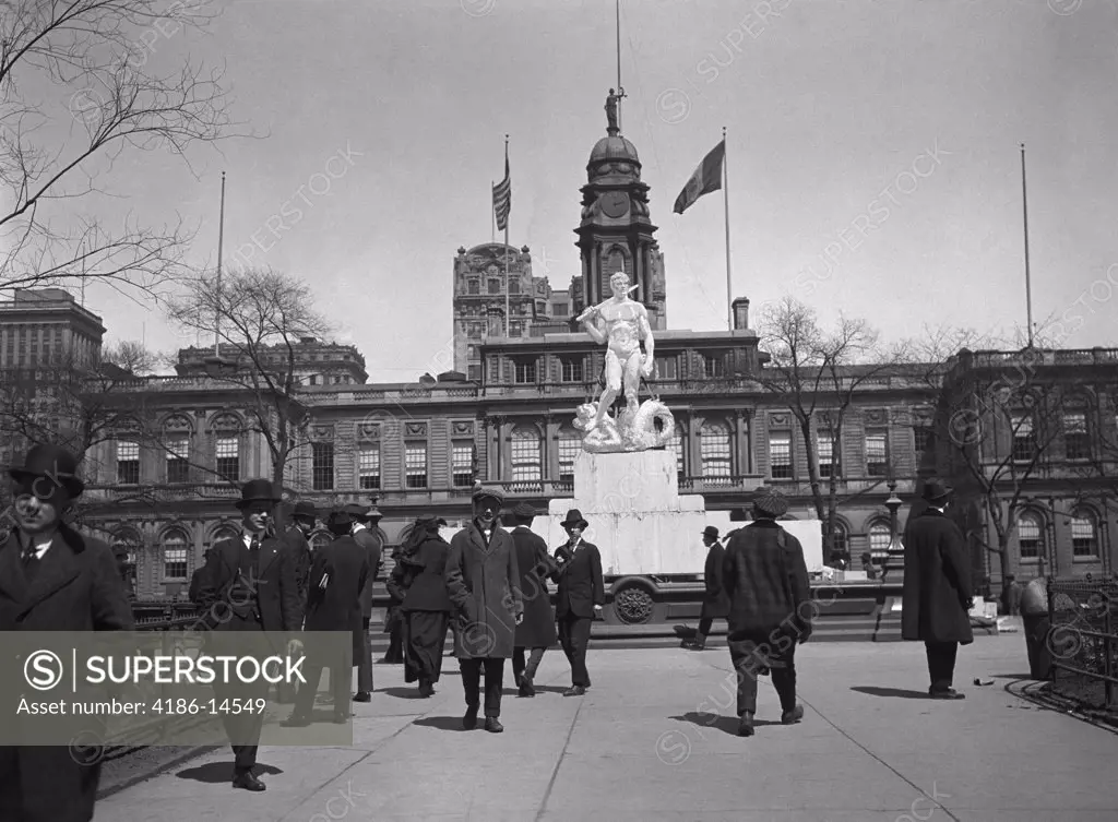 1920S Pedestrians At The Mock-Up Of Proposed Civic Virtue Statue City Hall Park New York City In 1941 Statue Was Moved To Queens