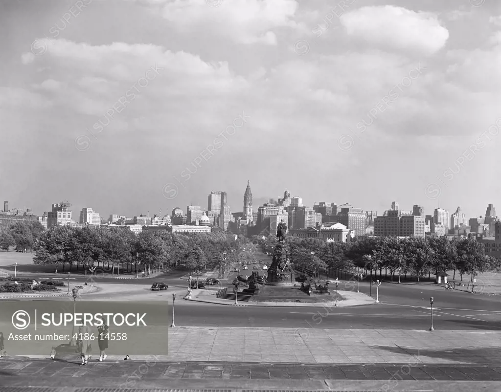 1946 Skyline Of Philadelphia From Steps Of The Art Museum Looking Down Parkway To City Hall