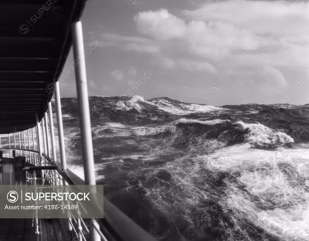 1930S View Of Rough Choppy Seas From Deck Of Cruise Ship