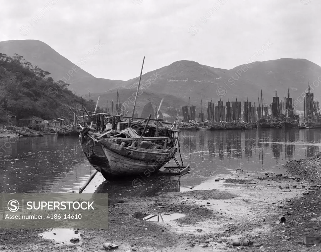 1920S 1930S Aberdeen Harbor With Chinese Junks Hong Kong China