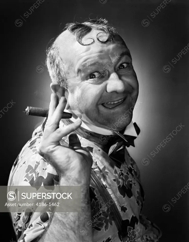 1940S Character Man Funny Expression Holding Cigar Spit Curls On Forehead