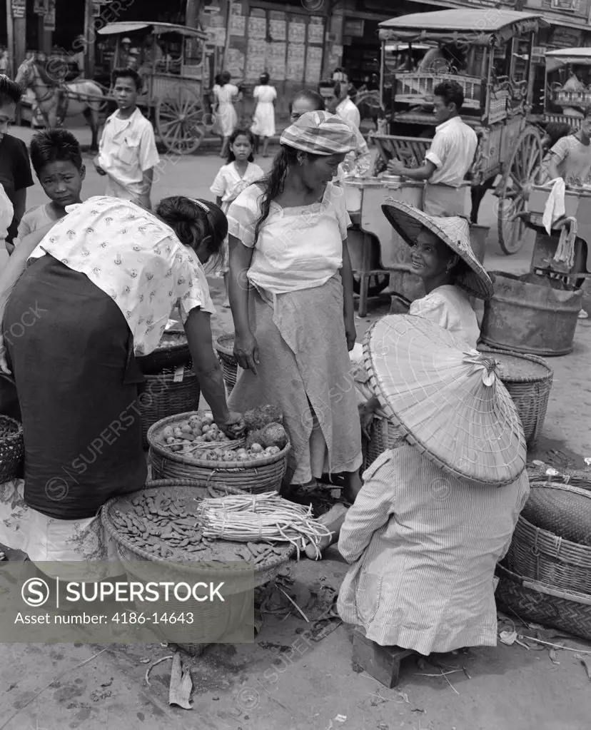 1930S 1940S Group Of Women In Native Food Vegetable Market Manila Philippine Islands Philippines