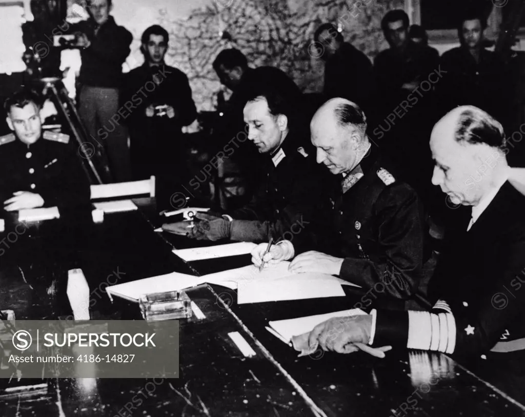 1940S German General Jodl Signs Signing Surrender Papers May 7 1945 Rheims France
