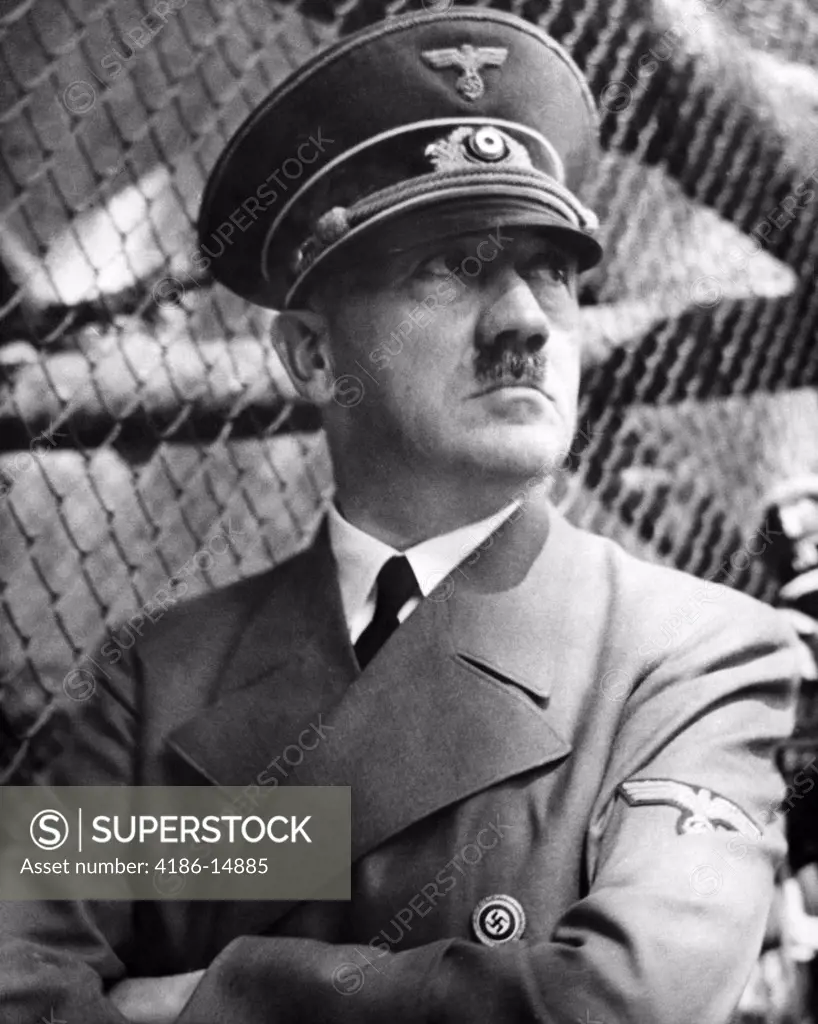 Portrait Adolph Hitler In Uniform Hat Mustache Swastika Pin World War Ii Der Fuhrer Nazi Fascist Dictator German Genocide