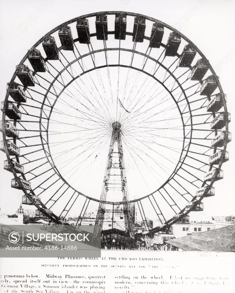 1890S 1893 Chicago Worlds Fair Ferris Wheel Columbian Exposition  