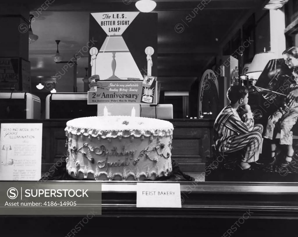 1930S Window Display Electric Lamp Store 2Nd Anniversary Birthday Cake Retail Advertising Hackensack Nj