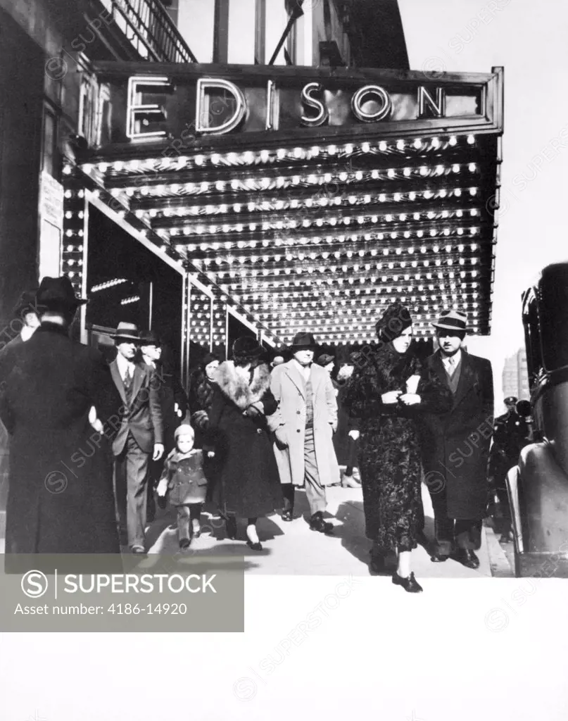 1930S Pedestrians In Front Of Hotel Edison Marquee New York City Theater District Manhattan West 47Th Street