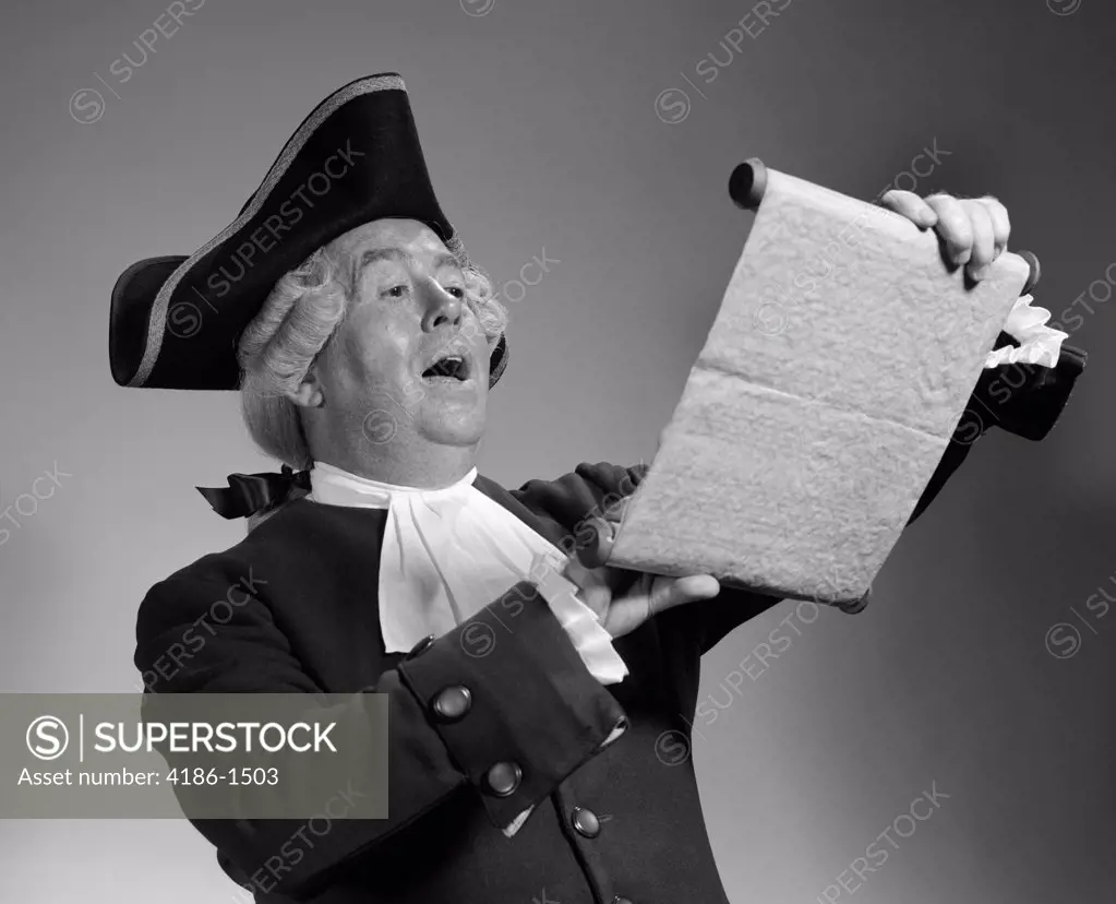 1960S 1970S Man In Colonial Town Crier Costume Reading Off Of Scroll