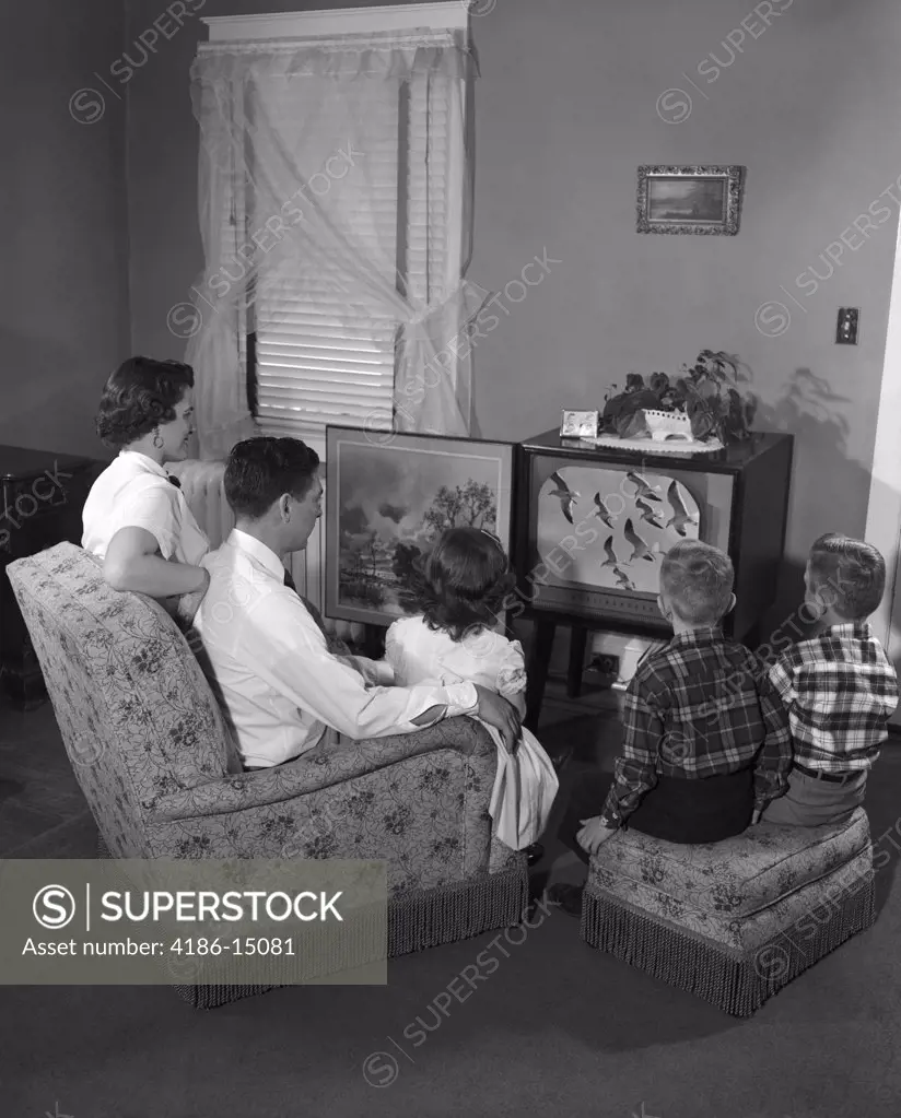 1950S Family With 3 Children Watching Tv
