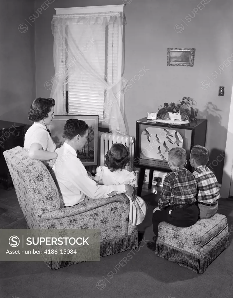 1950S Family Watching Television Mother Father Three Children