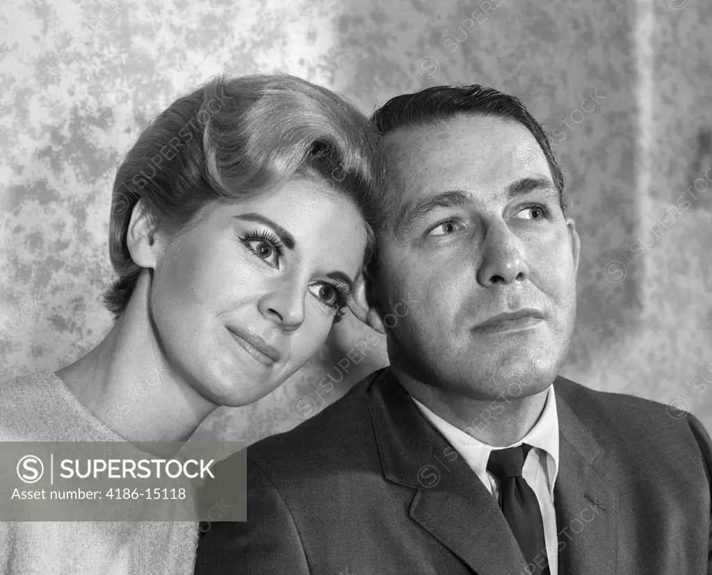 1960S Couple Man Woman Portrait Wife Husband Leaning Head To Head Romantic