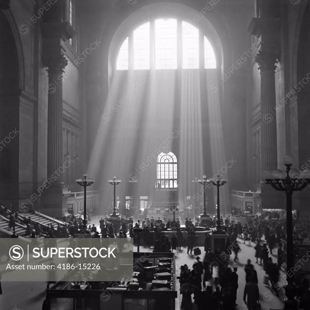 1930S 1940S Interior Pennsylvania Station New York City With Sun Rays Streaming In Window