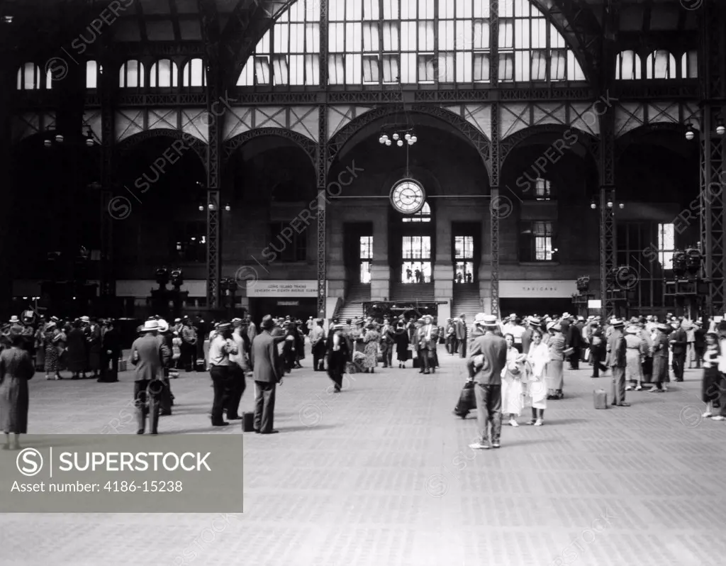 1930S Pennsylvania Penn Station New York City Railroad Station People Passengers Travelers Transportation