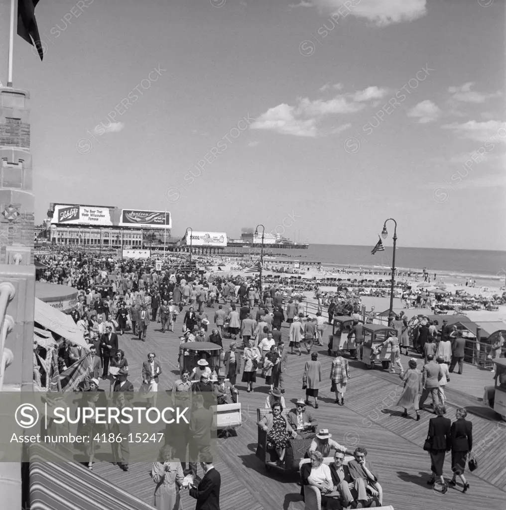 1950S Crowd People Men Women Boardwalk Atlantic City Nj Beach Summer Shore Vacation