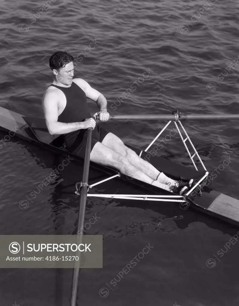 1930S Man Rowing Sculling Holding Oars