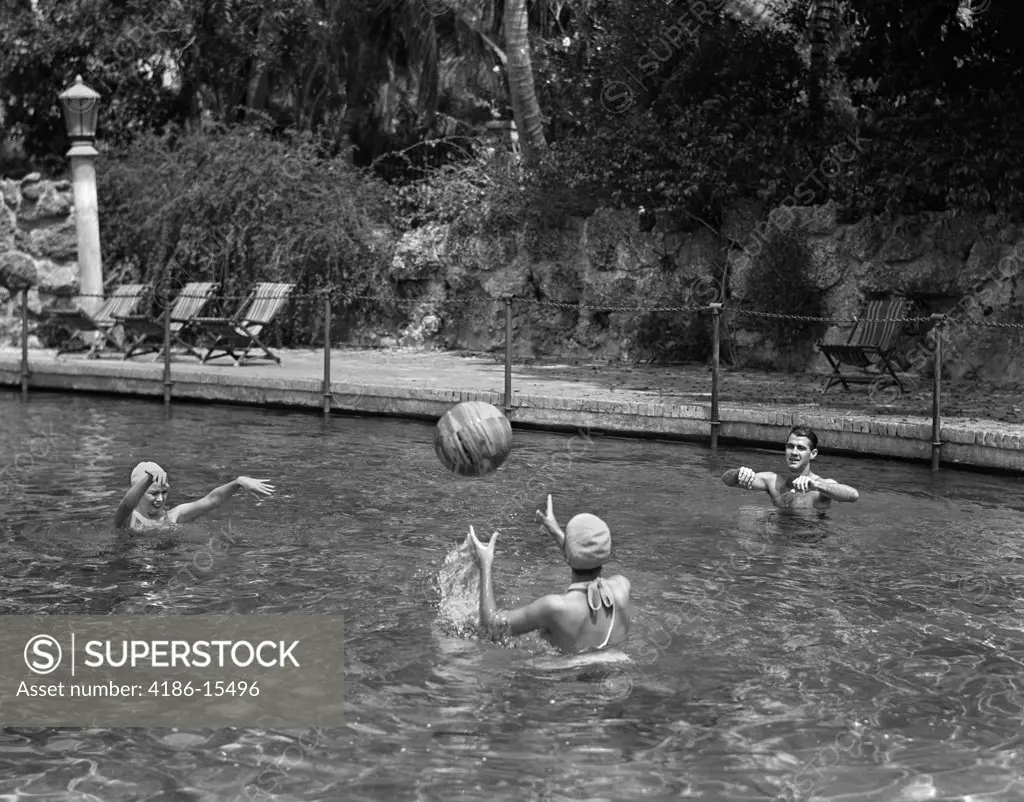 1940S Playing Volley With A Beach Ball In Swimming Pool