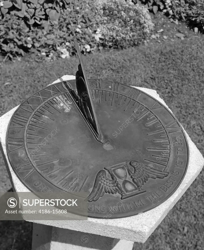 Sundial On Cement Pedestal In Garden Manchester Depot Vermont Usa