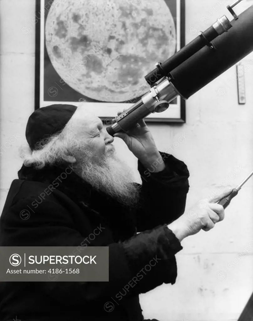 1930S Astronomer Looking Through Telescope