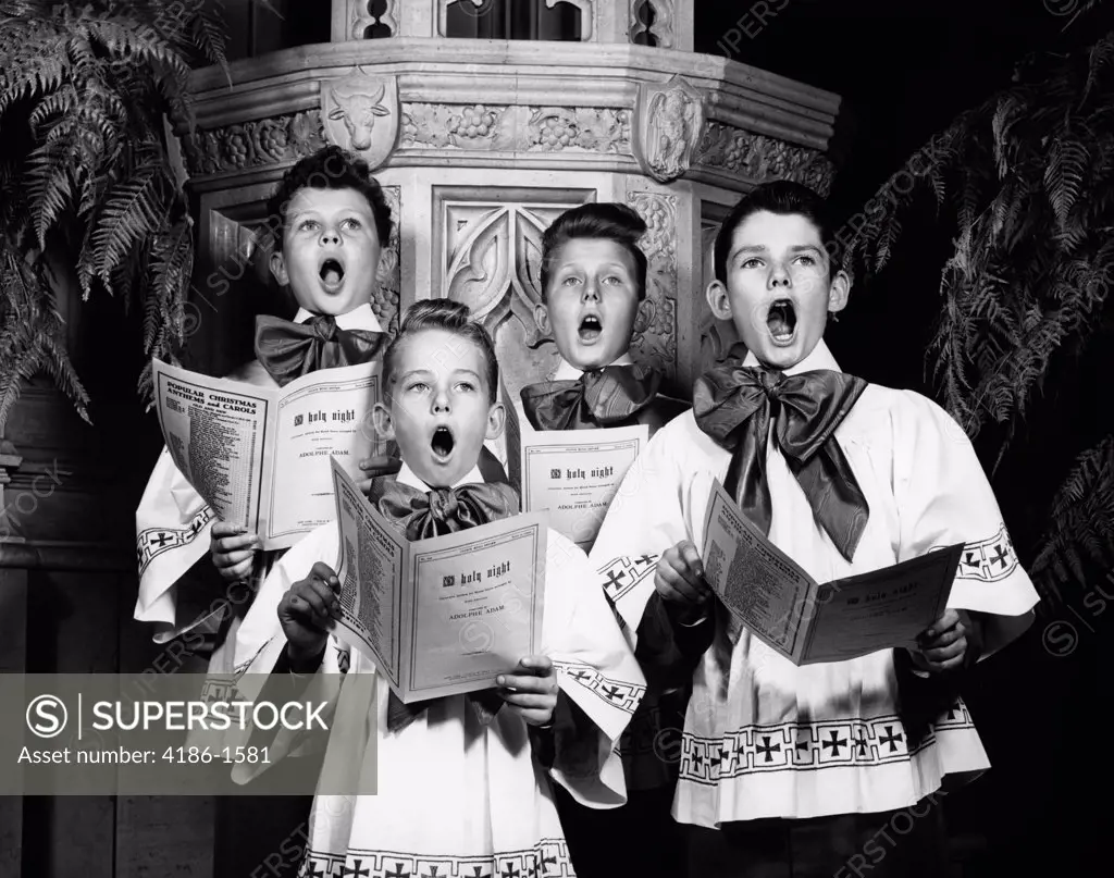 1940S Portrait Of 4 Choirboys Singing O Holy Night