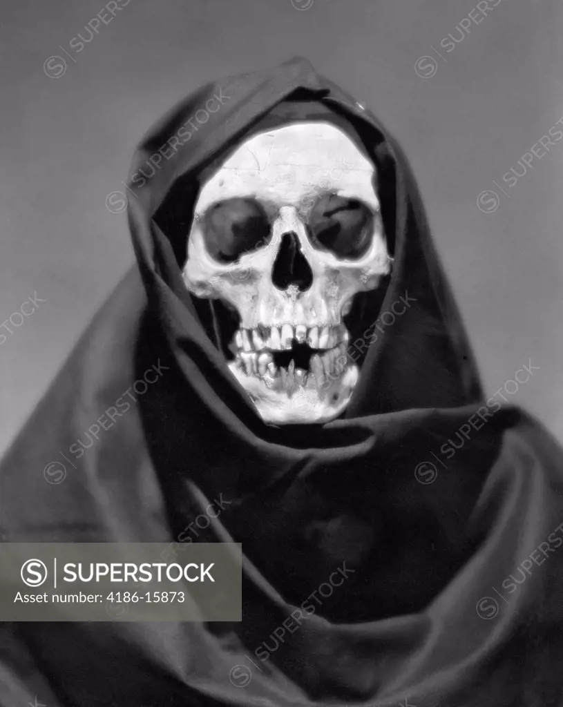 Skull Wearing Black Cloak Symbolic Of Death
