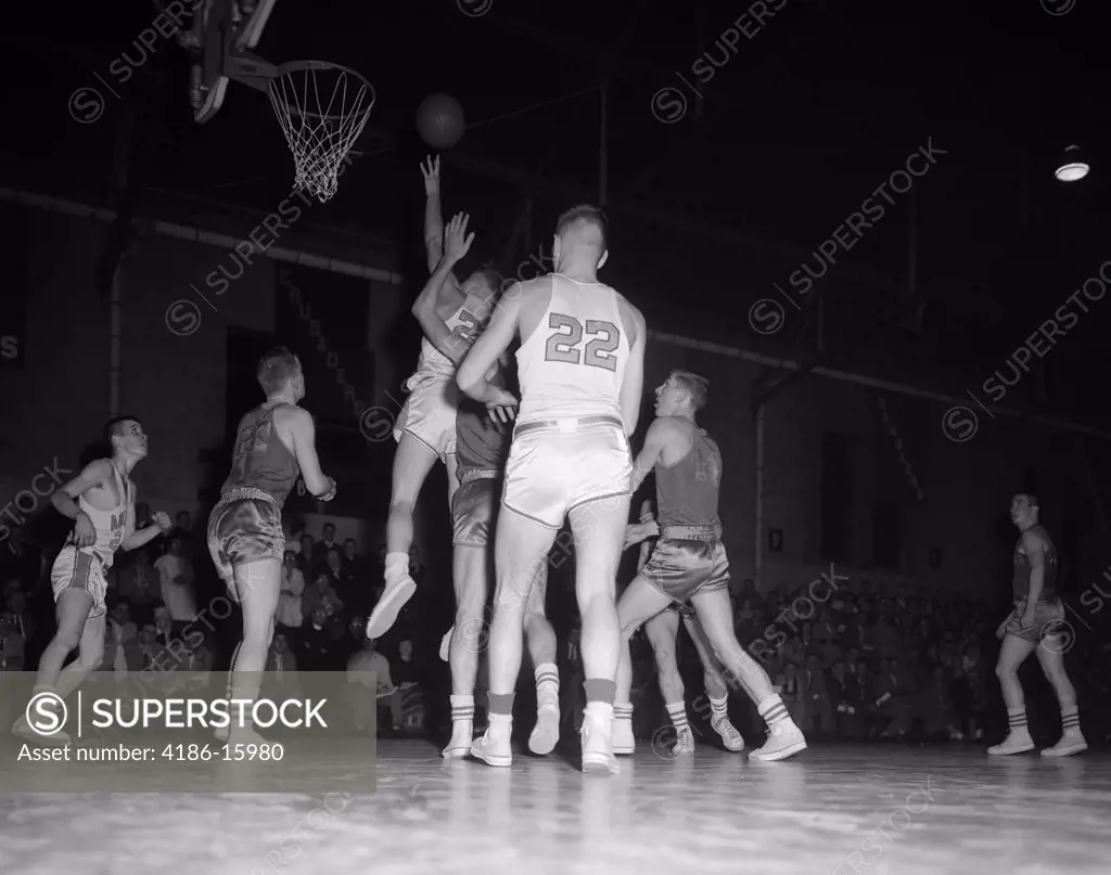 1950S Boys' Basketball Game Indoors Boy Jumping