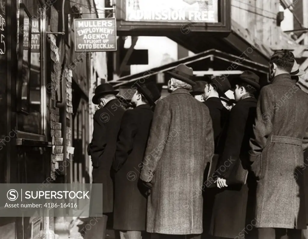 1930S Great Depression Cold Men Standing In Employment Line Looking For Work