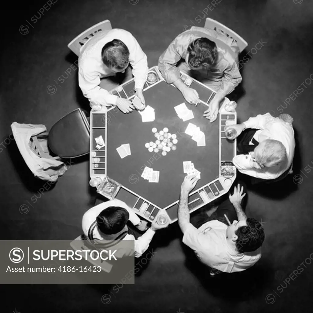1950S Aerial Of 5 Men Playing Poker