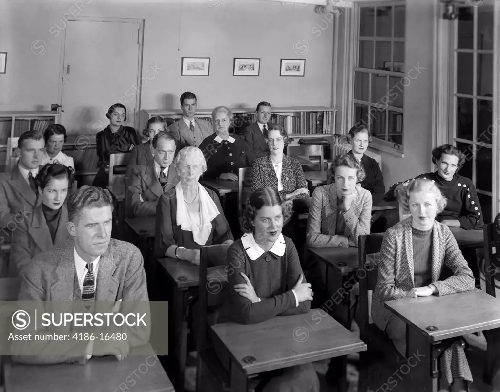 1930S 1940S Classroom Group Of Men And Women In Vocational Training Adult Education