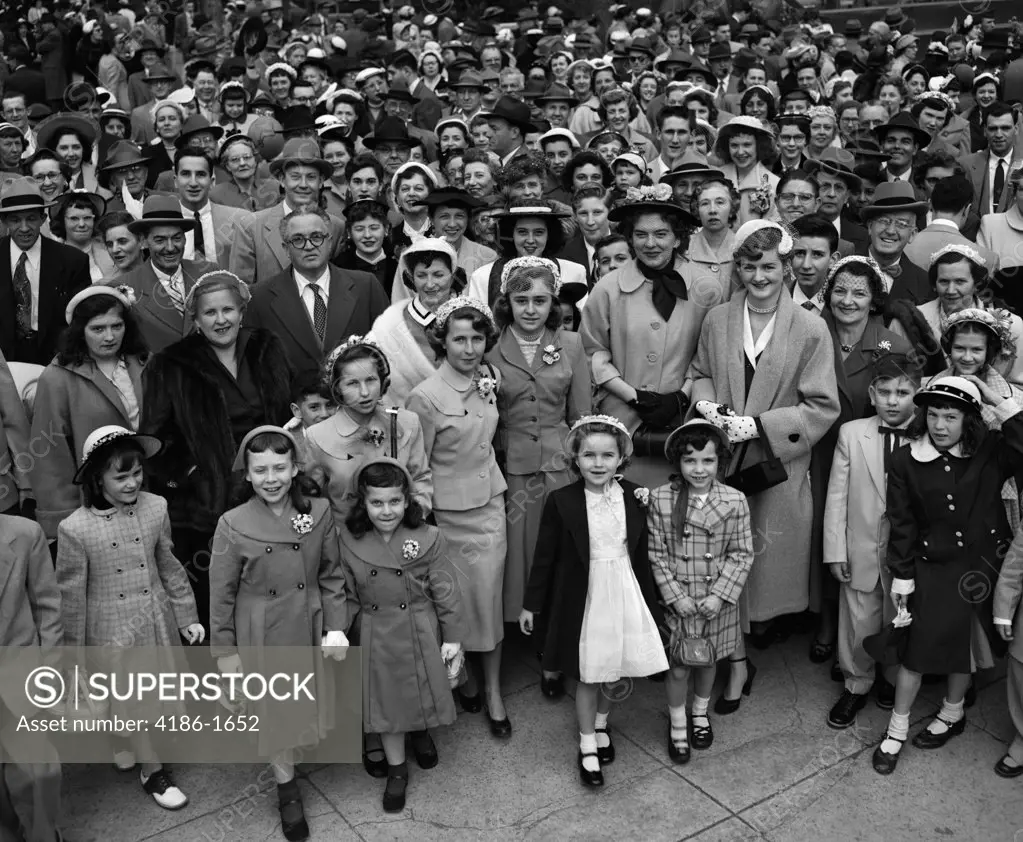 1957 Crowd Men Women Children Dressed For Easter Sunday Parade Rittenhouse Square Philadelphia