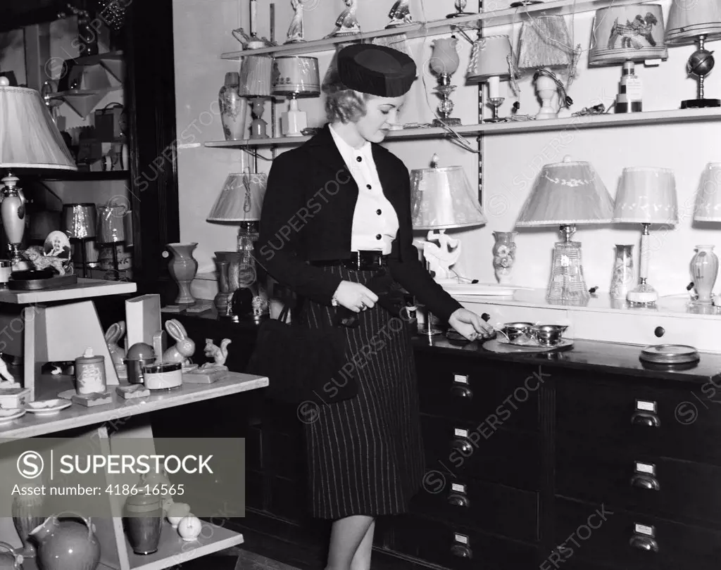 1940S Woman Shopping Lamps Lighting Store