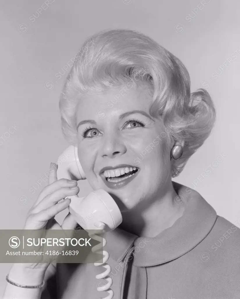 1960S Portrait  Smiling Stylish Woman Talking On Telephone 