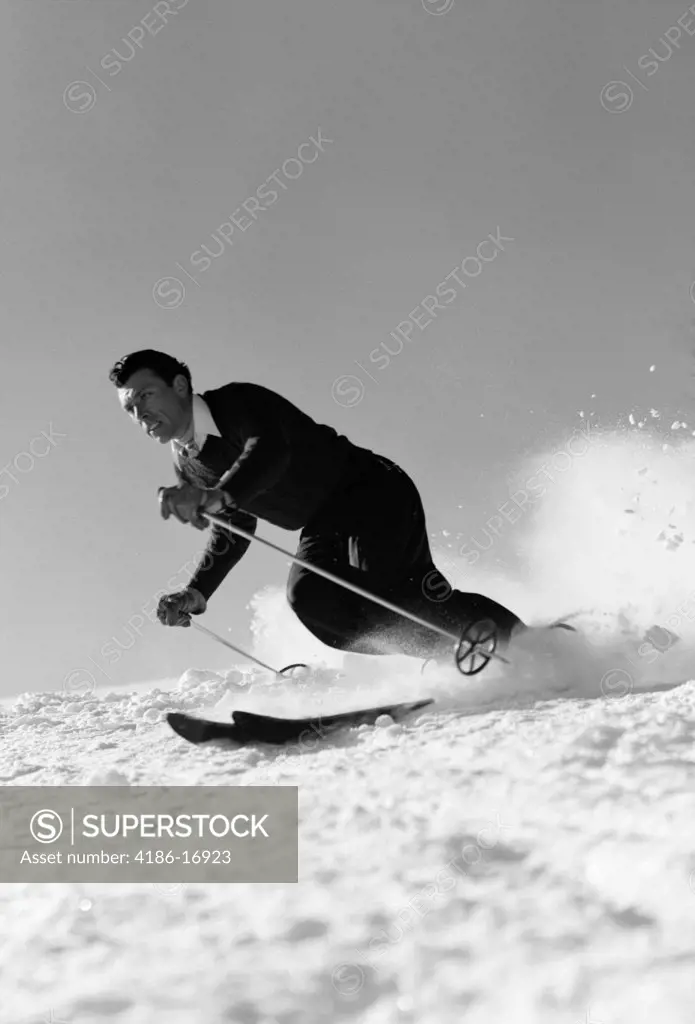 1940S Man Downhill Skiing Winter Outdoor