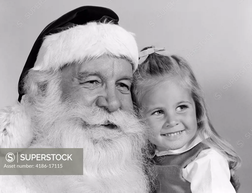 1960S Portrait Of Santa Claus And Little Blond Girl Smiling