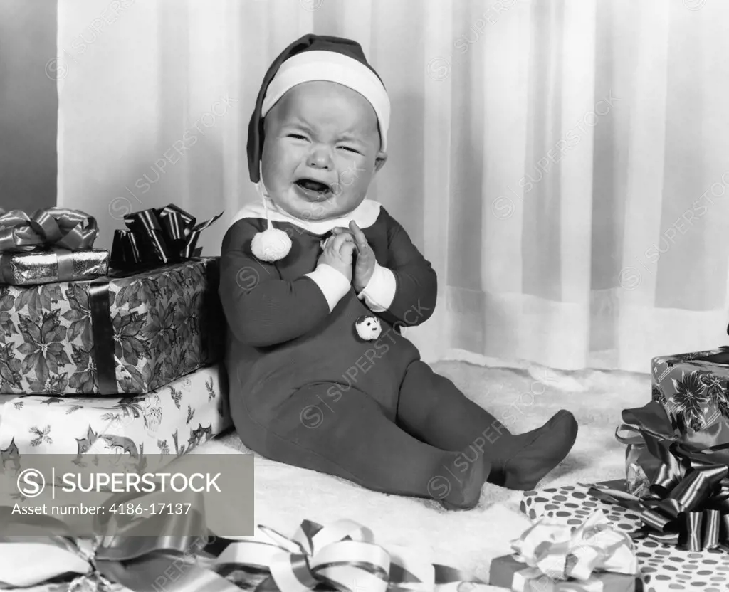1950S 1960S Crying Baby Dressed Like Santa Claus