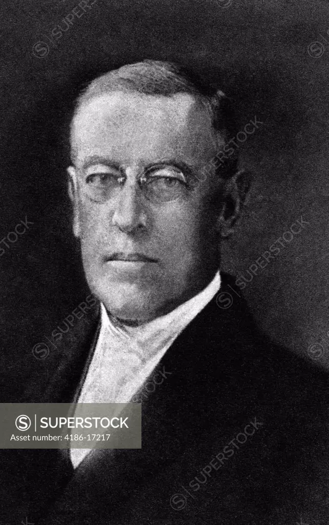 Portrait Woodrow Wilson 1856 - 1924 28Th American President Scholar Teacher Wwi League Of Nations Nobel Peace Prize