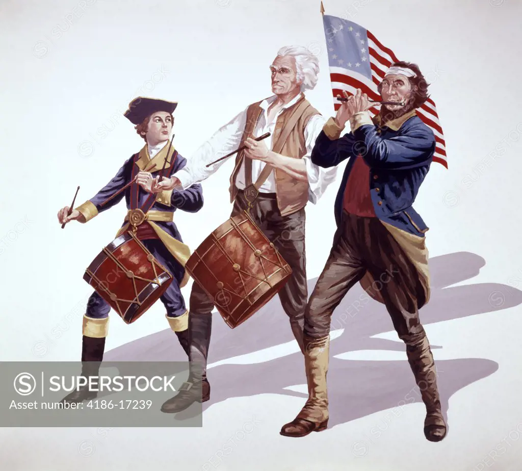 Spirit Of 76 Derivative Illustration Of Painting By Archibald M. Willard 1776 Three Men Fife Drum Flag Marching Music