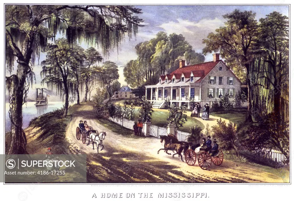 1800S A Home On The Mississippi Currier & Ives Print - 1871