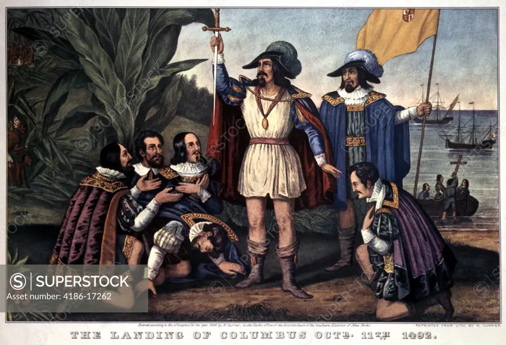 Landing Of Christopher Columbus 1492 Currier & Ives Print - 1846