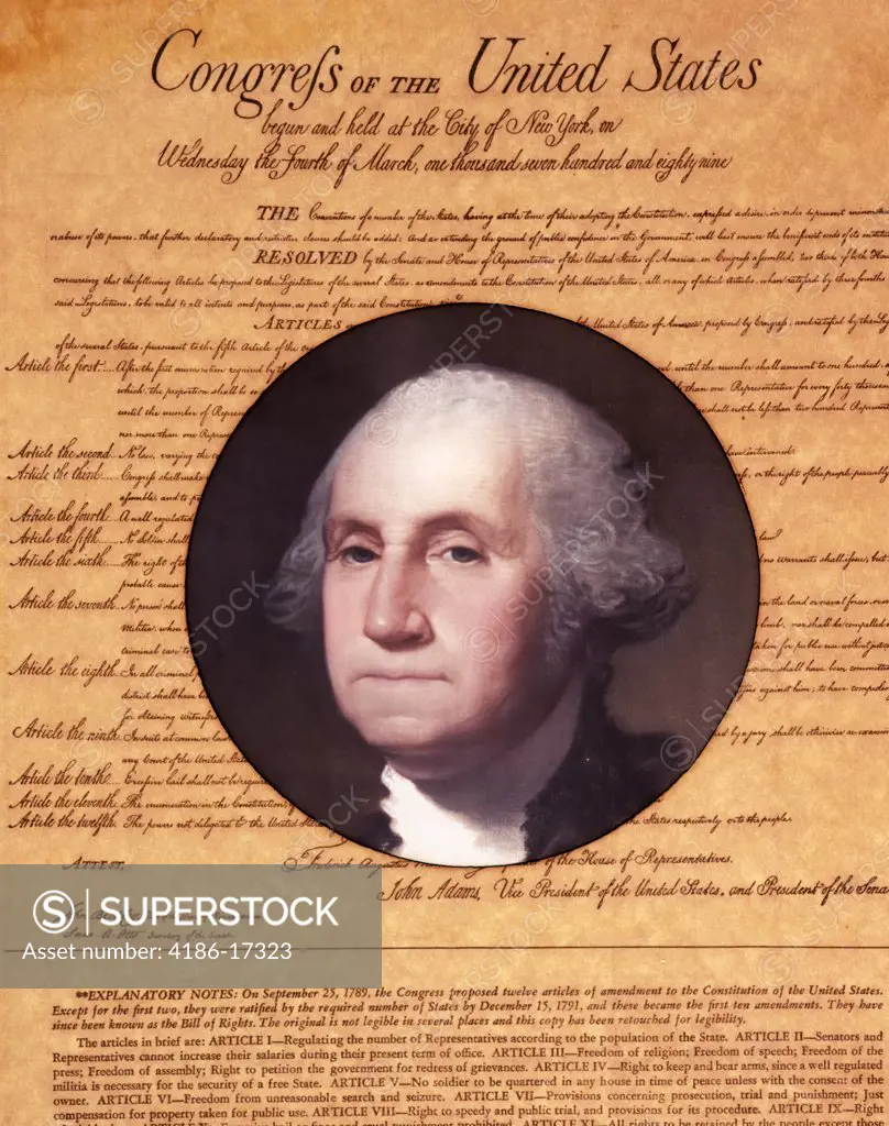 Bill Of Rights With Vignette Portrait George Washington