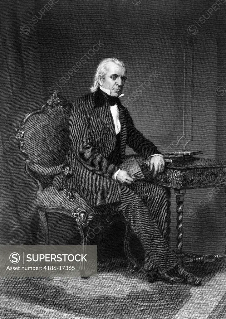 1800S 1840S Portrait Engraving Of James Polk 11Th American President