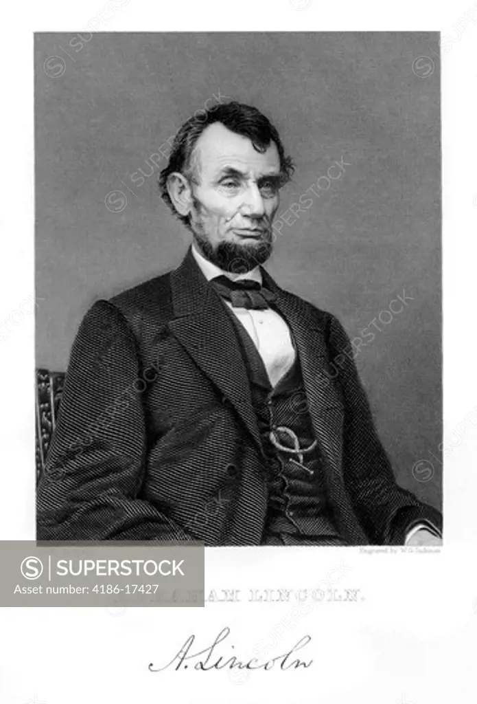 1800S 1860S 1865 Portrait Of Abraham Lincoln From A Photo By Brady With Lincoln Signature